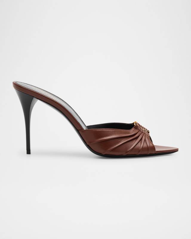 Babylone YSL Ruched Leather Mule Sandals